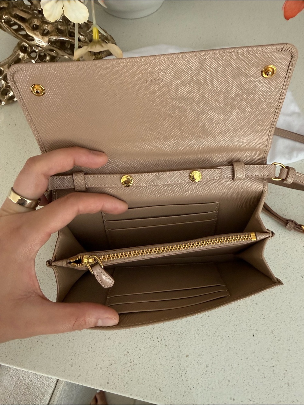 Authentic Prada Saffiano Leather Wallet on Chain / Crossbody – Cameo Beige - Picture 9 of 12